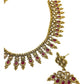 Magenta / Dark Pink - Small Size Antique Gold Finish Necklace Set with Earrings - Bollywood - AE2517 08A25 - Prachy Creations