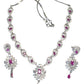 Magenta / Fuchsia - American Diamond Style Silver Finish Small Size Necklace Set with Earrings - AE2421 11R24 - Prachy Creations