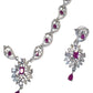 Magenta / Fuchsia - American Diamond Style Silver Finish Small Size Necklace Set with Earrings - AE2421 11R24 - Prachy Creations