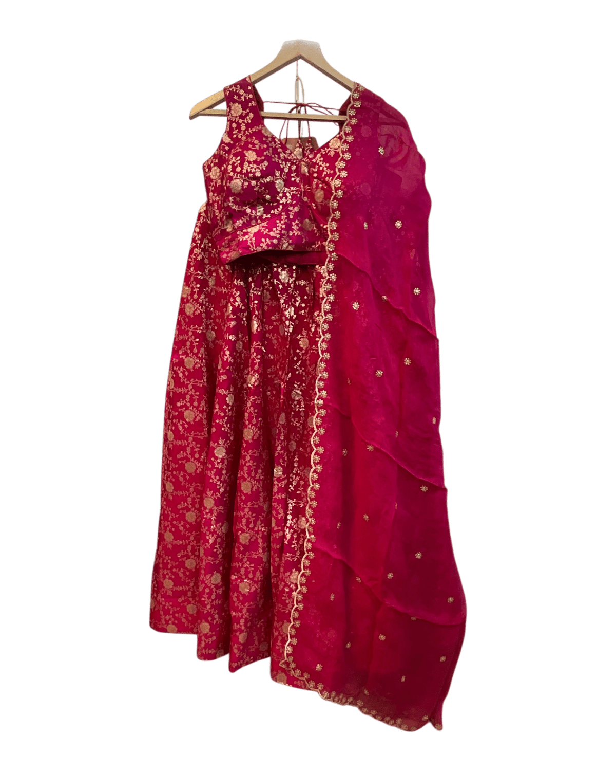 Magenta / Fuchsia - Banarasi Brocade Silky Lehenga Set - Mehndi / Sangeet / Bridesmaids / Weddings / Garba - Size UK 12 (38" Bust) Adjustable to Size 14 - UK Stock - 24h Dispatch - AF2601 02VP26 - Prachy Creations
