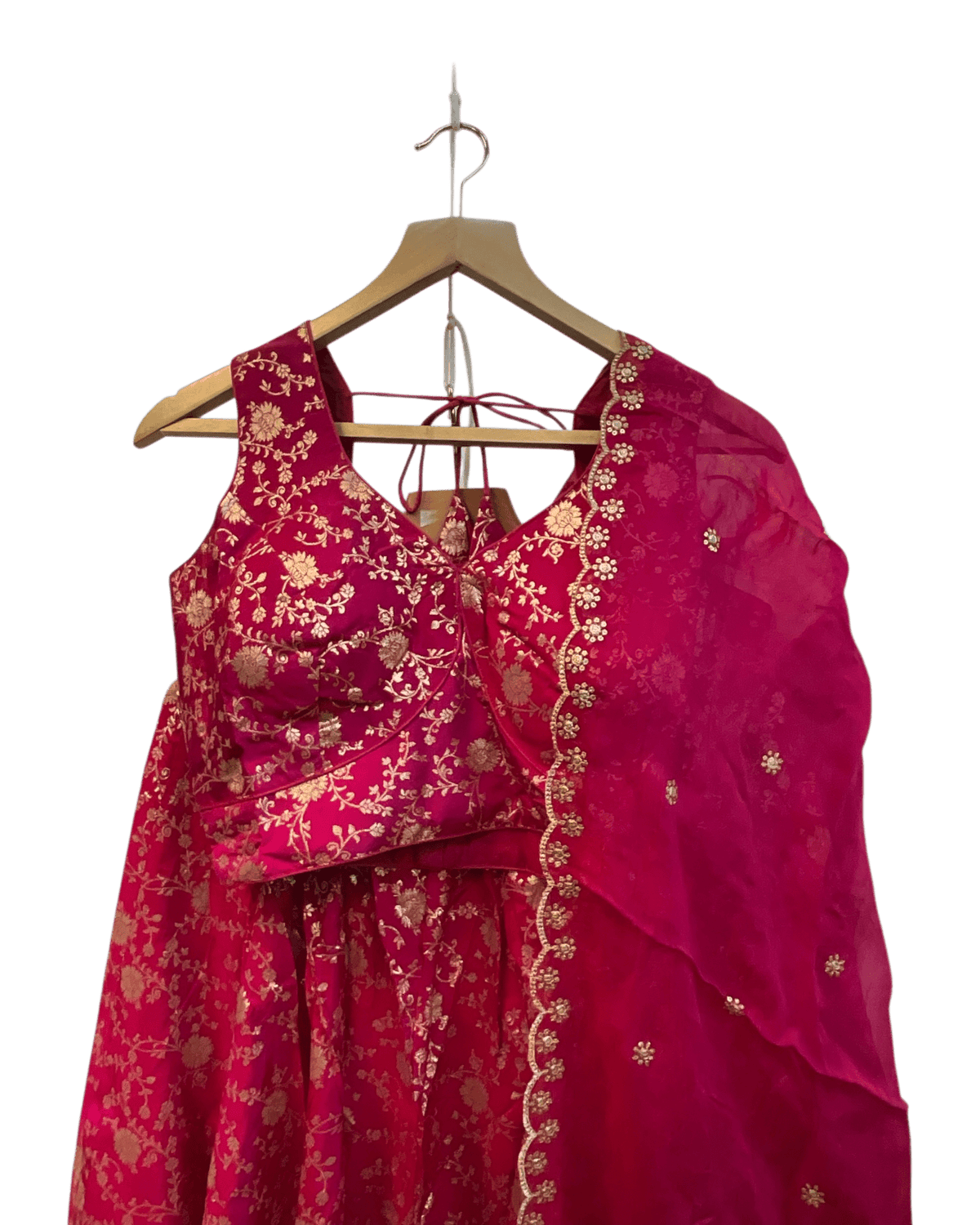 Magenta / Fuchsia - Banarasi Brocade Silky Lehenga Set - Mehndi / Sangeet / Bridesmaids / Weddings / Garba - Size UK 12 (38" Bust) Adjustable to Size 14 - UK Stock - 24h Dispatch - AF2601 02VP26 - Prachy Creations