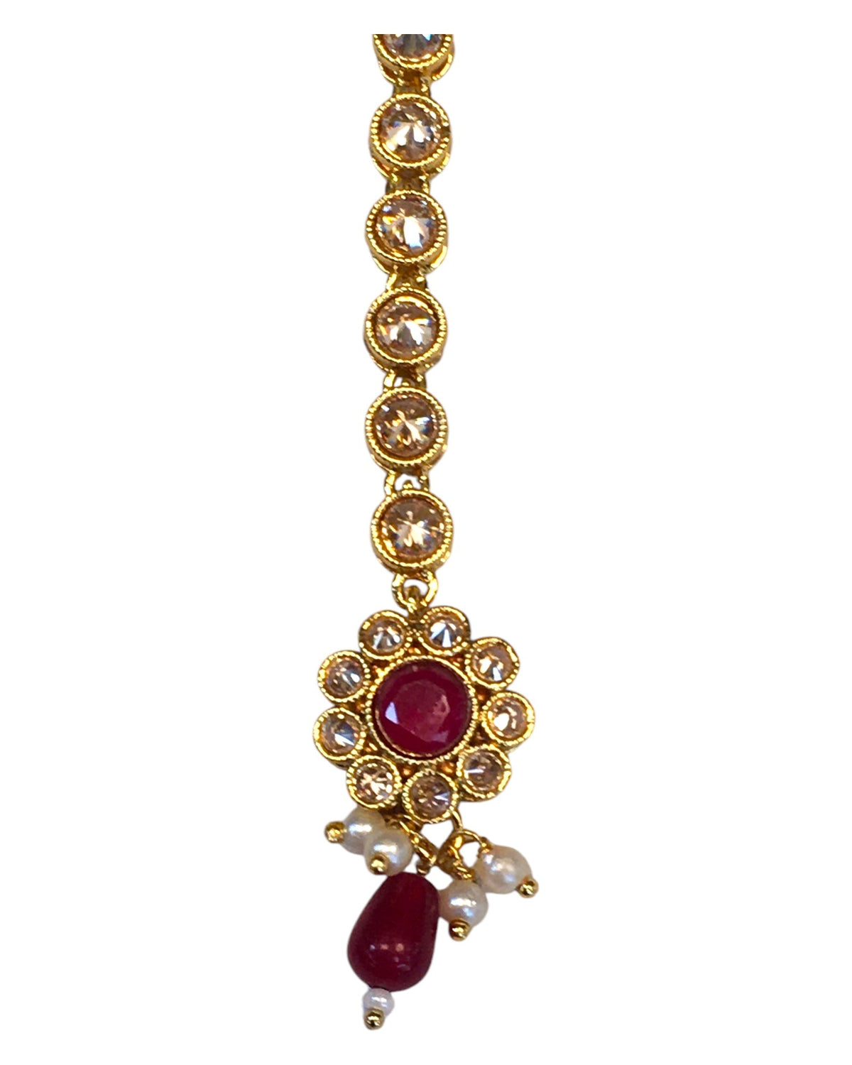 Magenta / Fuchsia - Gold Finish Small Size Tika Head Piece - Indian Ladies Fashion Jewellery - AE2436 11Vp24 - Prachy Creations