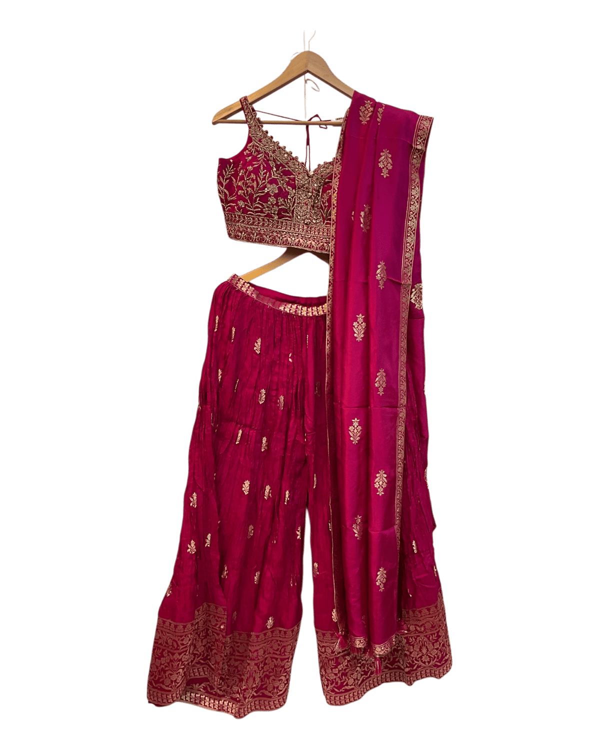 Magenta Fuchsia Pink - Designer Ladies Short Top Palazzo Trousers Suit - Size 10/12 (36"/38") - VMK PIHU AY - Prachy Creations