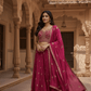 Magenta Fuchsia Pink - Designer Ladies Short Top Palazzo Trousers Suit - Size 10/12 (36"/38") - VMK PIHU AY - Prachy Creations