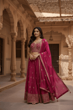 Magenta Fuchsia Pink - Designer Ladies Short Top Palazzo Trousers Suit - Size 10/12 (36"/38") - VMK PIHU AY - Prachy Creations