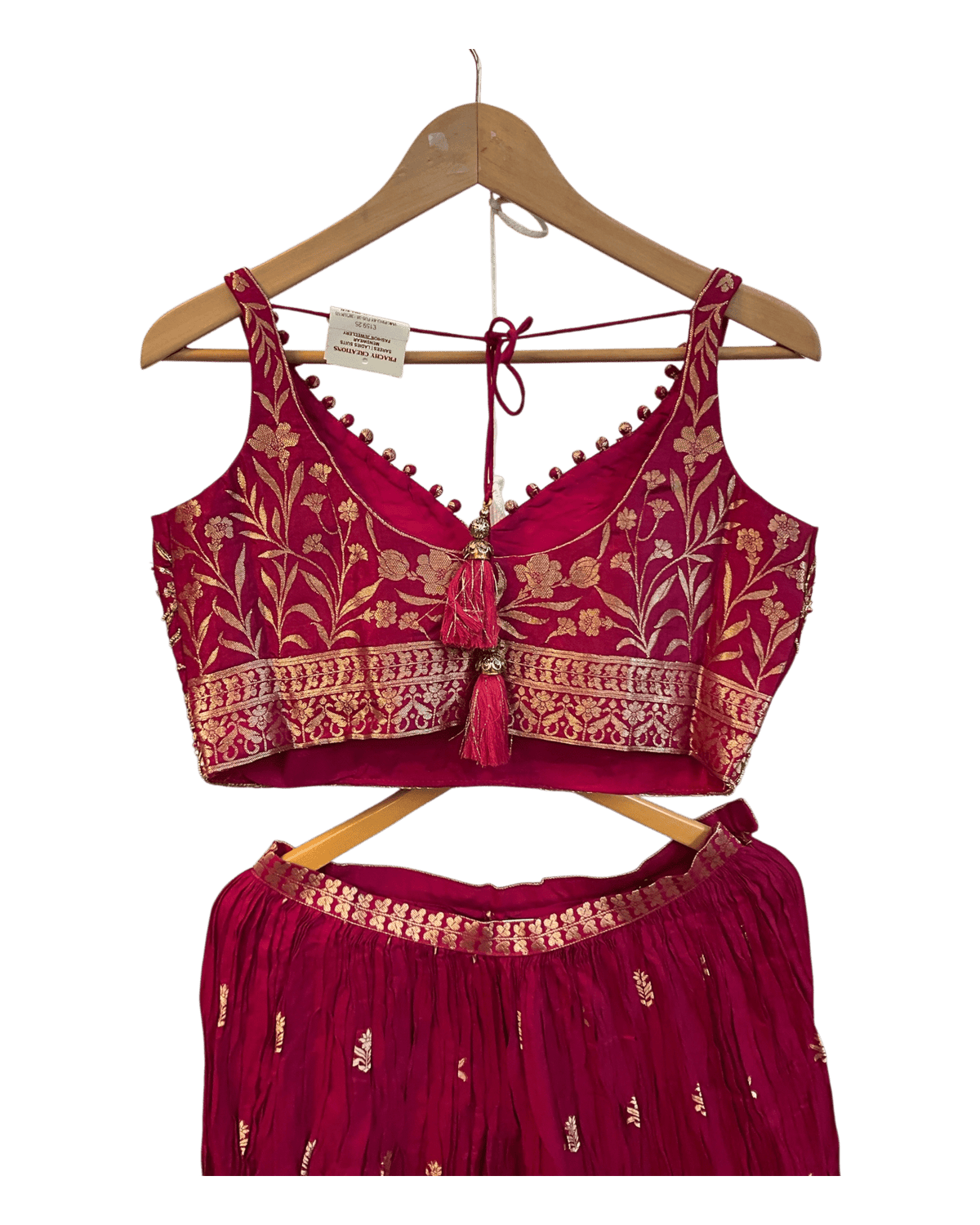 Magenta Fuchsia Pink - Designer Ladies Short Top Palazzo Trousers Suit - Size 10/12 (36"/38") - VMK PIHU AY - Prachy Creations