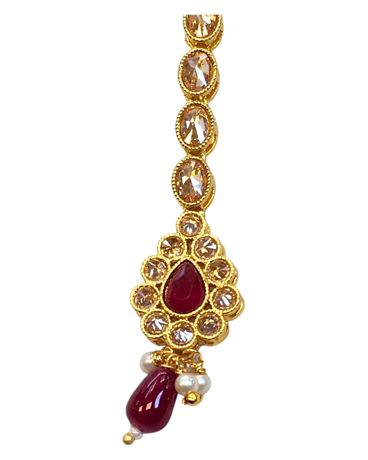 Magenta - Gold Finish Small Size Tika Head Piece - Indian Ladies Fashion Jewellery - AE2433 11Vp24 - Prachy Creations