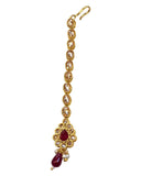 Magenta - Gold Finish Small Size Tika Head Piece - Indian Ladies Fashion Jewellery - AE2433 11Vp24 - Prachy Creations
