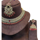 Magenta - Medium Size Antique Gold Finish Necklace Set with Earrings & Tika Head piece - GGA05 KV 0525 - Prachy Creations