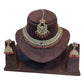 Magenta - Medium Size Antique Gold Finish Necklace Set with Earrings & Tika Head piece - GGA05 KV 0525 - Prachy Creations