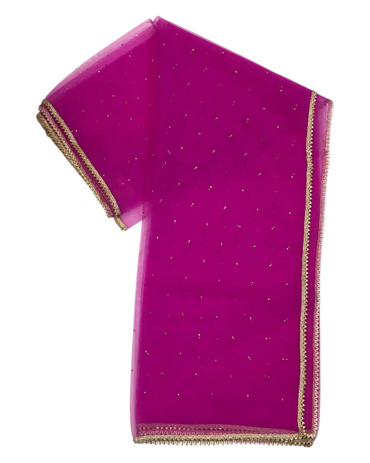 Magenta Pink - Ladies Net Dupatta with Gold Lace Border & Diamante - Mix N Match - VC2501 T0125 - Prachy Creations