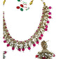 Magenta Pink - Medium Size Antique Gold Finish Necklace Set with Earrings - RAK415 08A25 - Prachy Creations