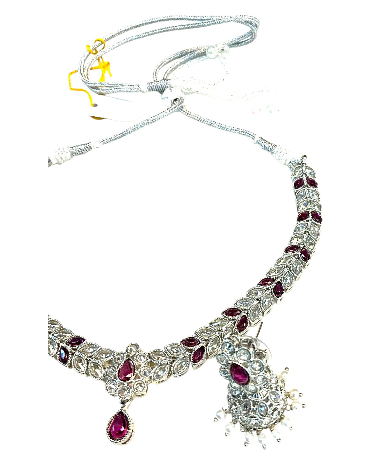 Magenta Pink - Small Size Silver Finish Necklace Set with Earrings - SJ05 08C25 - Prachy Creations