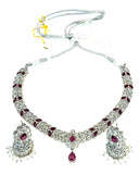 Magenta Pink - Small Size Silver Finish Necklace Set with Earrings - SJ05 08C25 - Prachy Creations