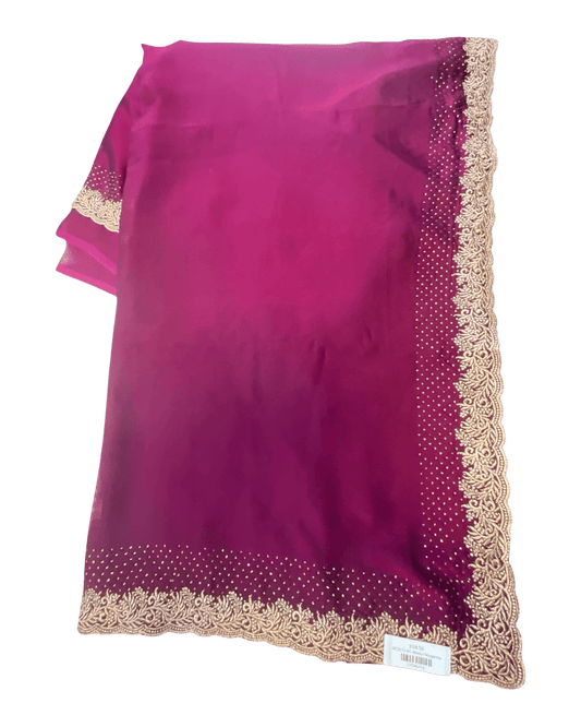 Magenta / Rani - Saree with Thread / Stone Work and Blouse Piece - UK stock - 24hr Dispatch - SP2612 KR - Prachy Creations