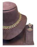 Magenta - Small Size Antique Gold Finish Necklace Set - AE2502 A 0525 - Prachy Creations