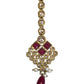 Maroon - Antique Gold Finish Medium Size Tika Head Piece - Indian Ladies Fashion Jewellery - AE2441 11Vp24 - Prachy Creations
