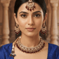 Maroon - Medium Size Antique Gold Finish Necklace Set with Earrings - RZ31 KYp - Prachy Creations