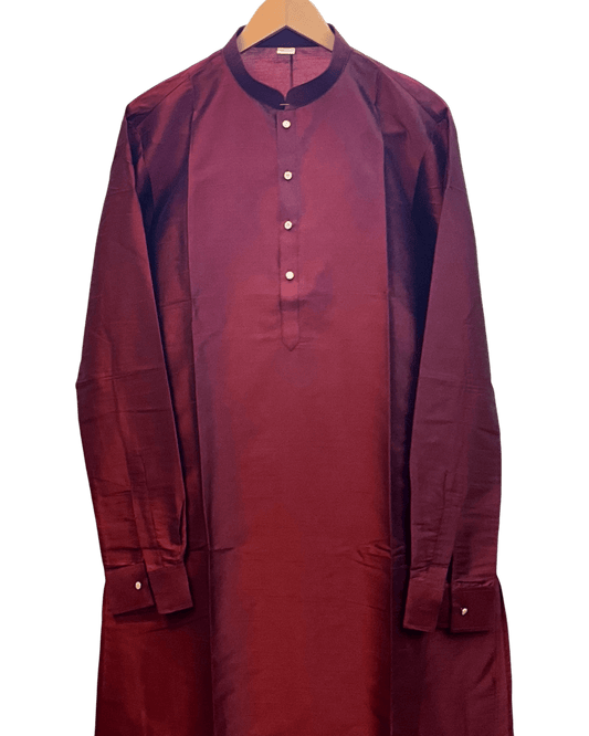 Maroon - Plain Silky Mens Indian Kurta set with Trousers - UK Stock - Weddings / Walimas , Sangeet, Diwali, Eid, Mehndi / Henna - EM66 05KJ26 - Prachy Creations