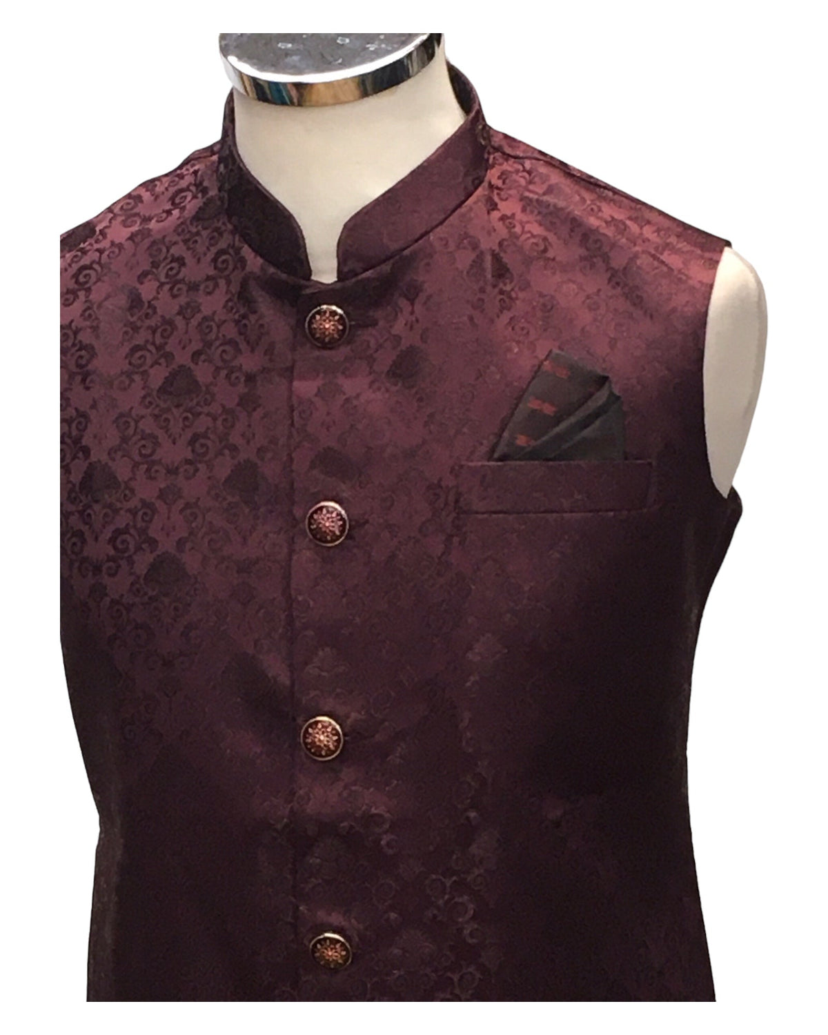 Maroon - Rich Suiting Material Mens Indian Waistcoat - Amazing Fit - Great Quality - YD2417 KC 0824 - Prachy Creations
