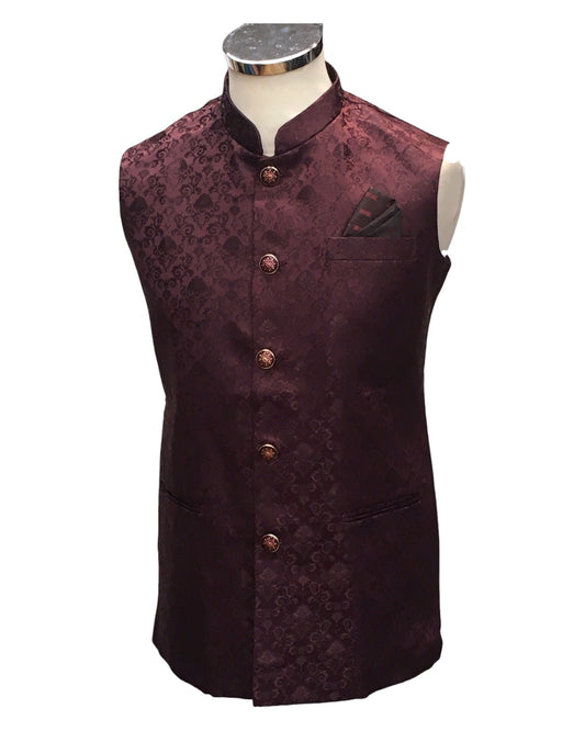Maroon - Rich Suiting Material Mens Indian Waistcoat - Amazing Fit - Great Quality - YD2417 KC 0824 - Prachy Creations