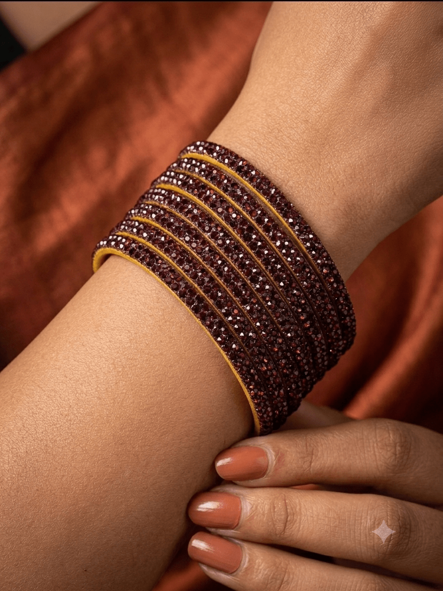 Maroon - Set of 8 Stone Bangles - M to XXL - HAN2601 07Ka26 - Prachy Creations