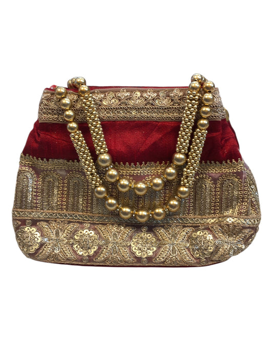 Maroon - Silky Bollywood HandBag - GJ22 10Pp24 - Prachy Creations