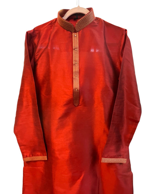 Maroon - Silky Handloom Mens Indian Kurta set with Trousers - UK Stock - Weddings / Walimas , Sangeet, Diwali, Eid, Mehndi / Henna - VEE2529 KR - Prachy Creations