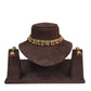 Maroon - Small Size Antique Gold Finish Necklace Set with Earrings - VJY402 A 0424 - Prachy Creations