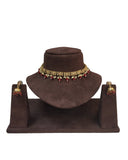 Maroon - Small Size Antique Gold Finish Necklace Set with Earrings - VJY402 A 0424 - Prachy Creations