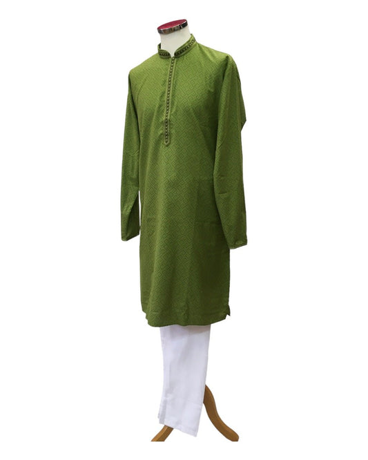 Mehendi / Henna Green - Mens Linen Printed Kurta Set - Ideal for Henna / Mehndi / Weddings SHU2403 KR 0224 - Prachy Creations