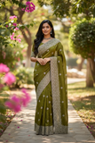 Mehndi Green - Classic Saree with Thread Work Border and Blouse Piece - UK stock - 24hr Dispatch - RS2534 VY - Prachy Creations