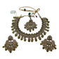 Mehndi Henna Green - Large Size Antique Gold Finish Necklace Set with Earrings & Head Piece - Bollywood - AE2514 08KY25 - Prachy Creations