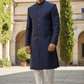 Mens Indian Light Sherwani set in Navy Brocade for weddings, Bollywood Party ( with Draw stringed trousers) - DD180802JV - Prachy Creations