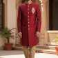 Mens Raw Silk Red Sherwani - VL1908 AV1119 - Prachy Creations