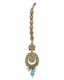 Mint Green - Antique Gold Finish Medium Size Tika Head Piece - Indian Ladies Fashion Jewellery - AE2435 11Vp24 - Prachy Creations