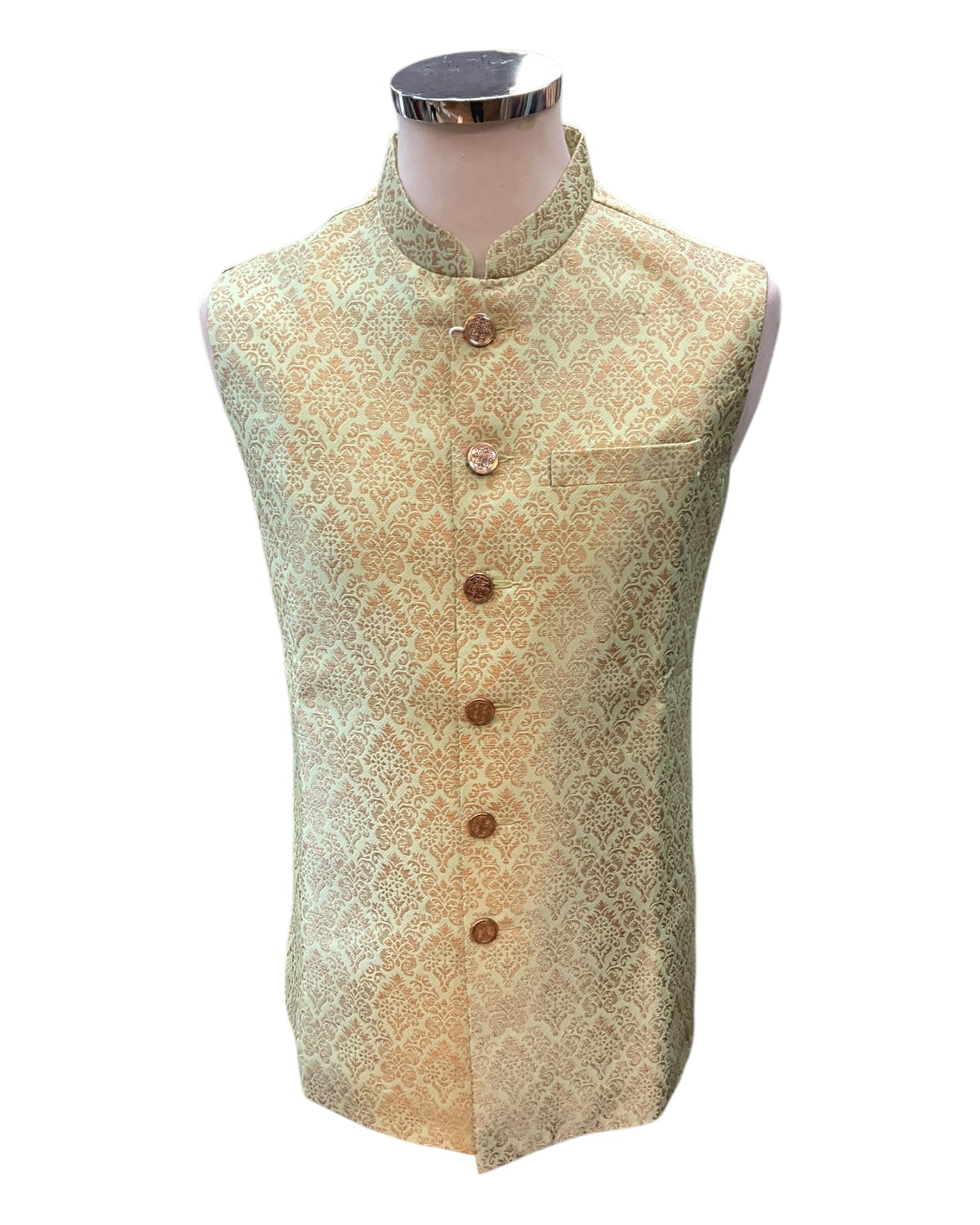 Mint Green Brocade - Mens Indian Waistcoat - VNS-JKT35 10KK25 - Prachy Creations