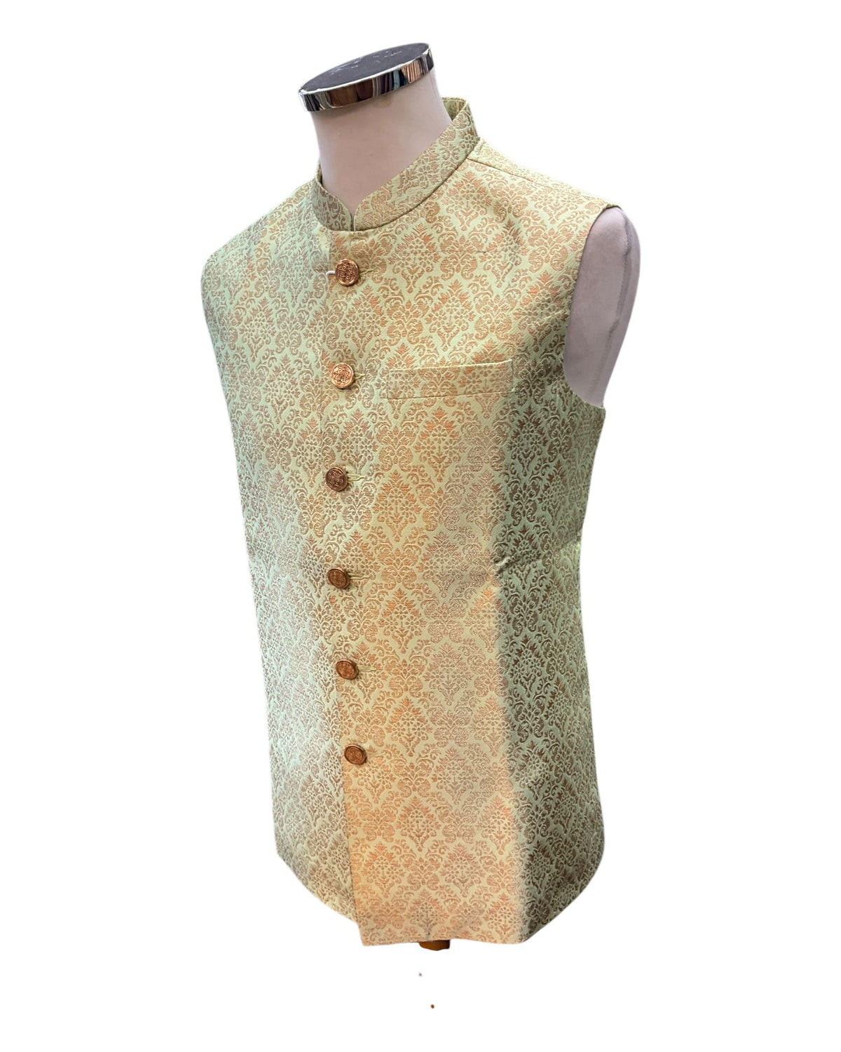 Mint Green Brocade - Mens Indian Waistcoat - VNS-JKT35 10KK25 - Prachy Creations