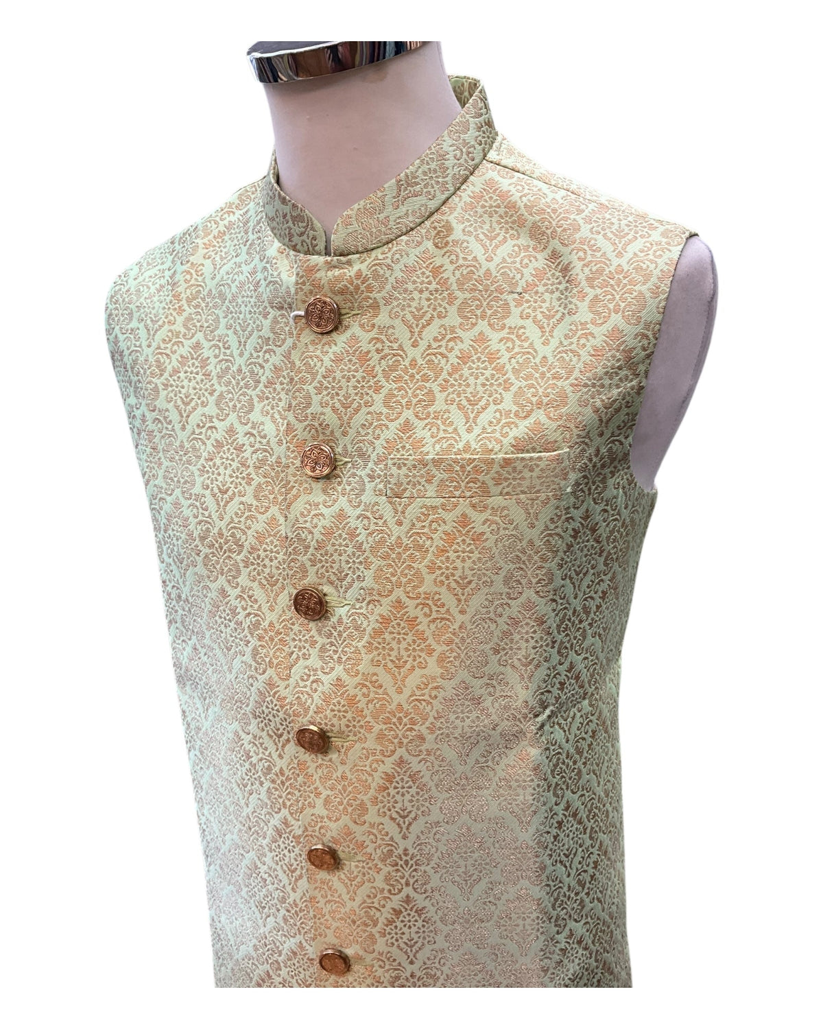 Mint Green Brocade - Mens Indian Waistcoat - VNS-JKT35 10KK25 - Prachy Creations