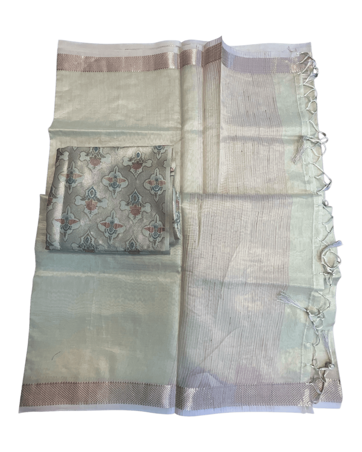 Mint Green - Fancy Cotton Silky Saree with Brocade Blouse Piece - UK Stock - 2/3 days Delivery 12KP25 RT411003 - Prachy Creations