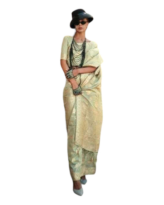 Mint Green - Handloom Brocade Saree with Blouse Piece - KS335001 VP 1123 - Prachy Creations