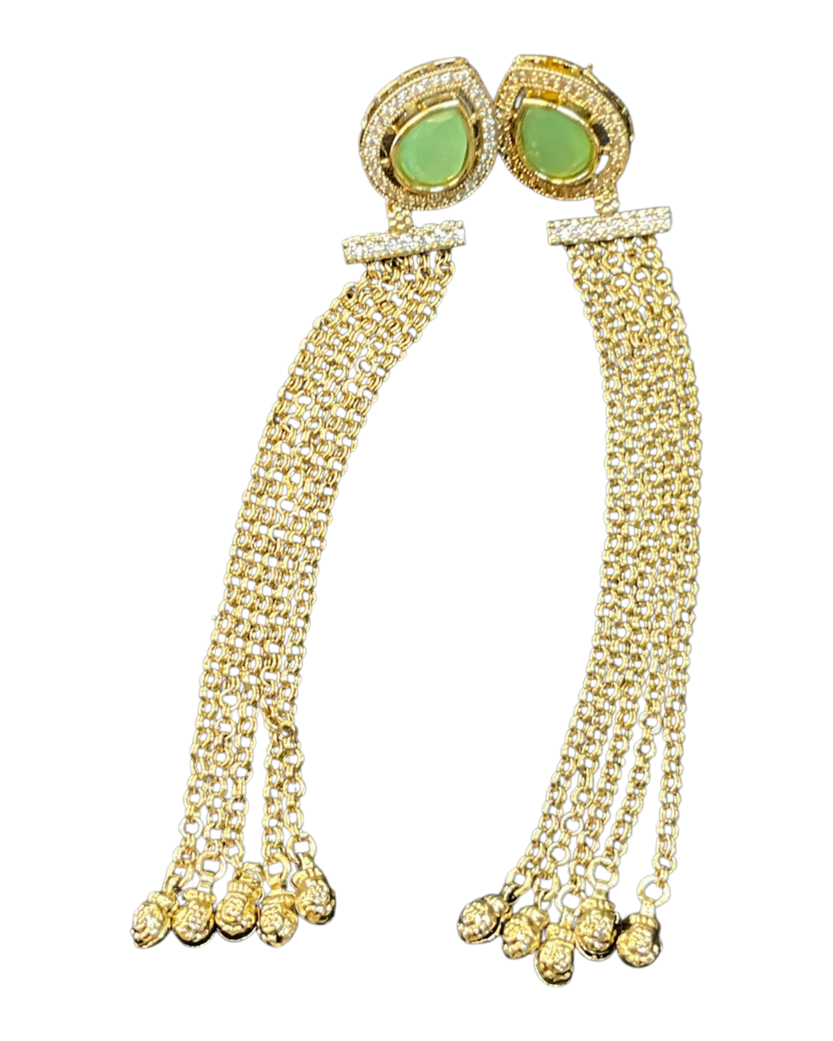 Mint Green - Medium - Antique Gold Finish Traditional Earrings - Bollywood - Weddings - 15ER679 07P26 - Prachy Creations