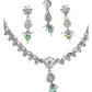 Mint Green - Small Size Silver Finish Necklace Set with Earrings & Head Piece /Tika- SLV78 11Ap24 - Prachy Creations