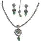 Mint Green - Small Size Silver Finish Necklace Set with Earrings & Head Piece /Tika- SLV79 11A24 - Prachy Creations