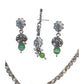 Mint Green - Small Size Silver Finish Necklace Set with Earrings & Head Piece /Tika- SLV79 11A24 - Prachy Creations