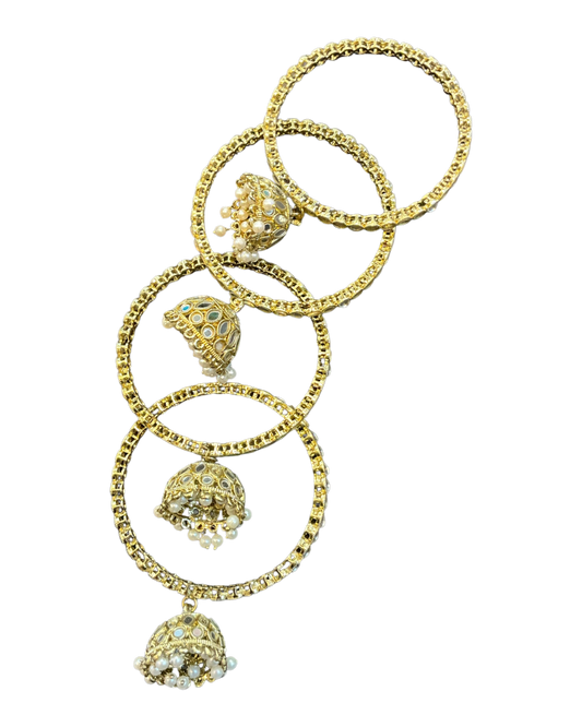 Mirror Work Zhumki Dangle - Antique Gold Finish Bangles Set (Set of 4) - UK stock - SM, M, L, XL AE2602 06P26 - Prachy Creations