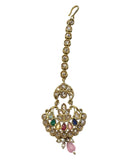 Multi Coloured - Antique Gold Finish Medium Size Tika Head Piece - Indian Ladies Fashion Jewellery - AE2429 11T24 - Prachy Creations
