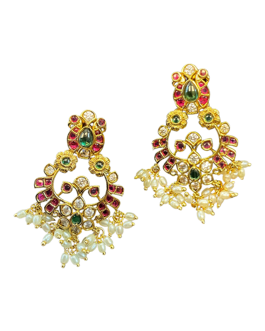 Multi Coloured - Large - Antique Gold Finish Traditional Earrings - Bollywood - Weddings - AE2609 P - Prachy Creations