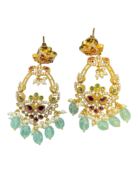 Multi Coloured - Large - Antique Gold Finish Traditional Earrings - Bollywood - Weddings - AE2610 P - Prachy Creations