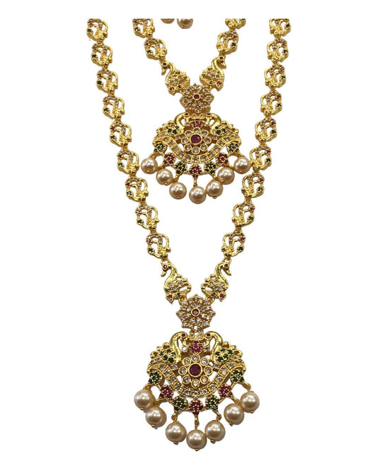 Multi - Gold Finish Double Necklace set - Bollywood - Weddings - MSK35 VT 0523 - Prachy Creations